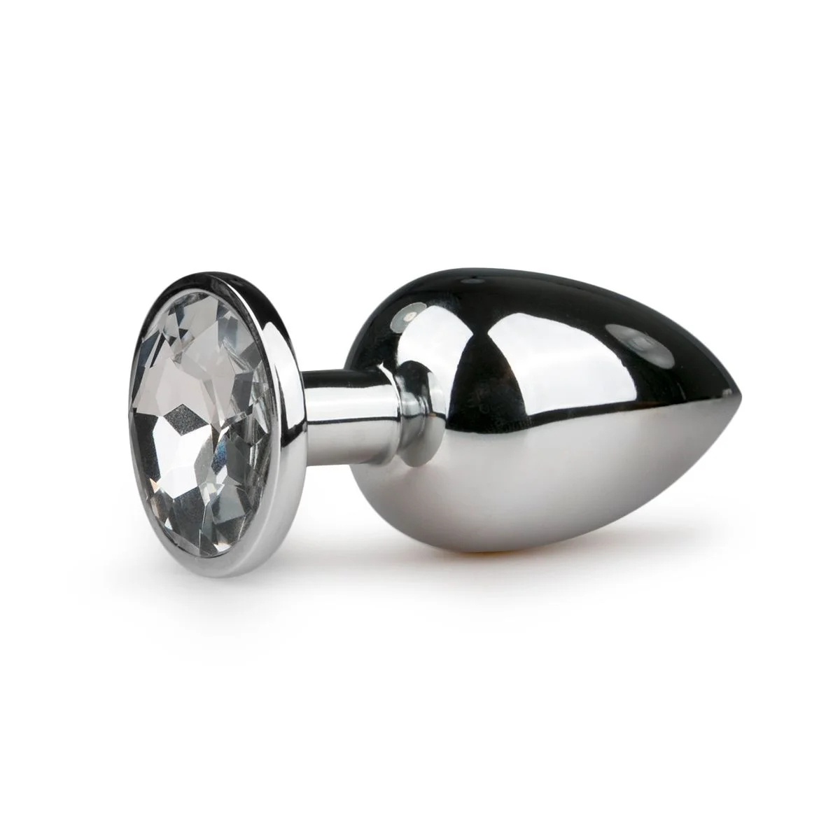 Zilverkleurige metalen buttplug met transparant kristal Zilverkleurige metalen buttplug met transparant kristal