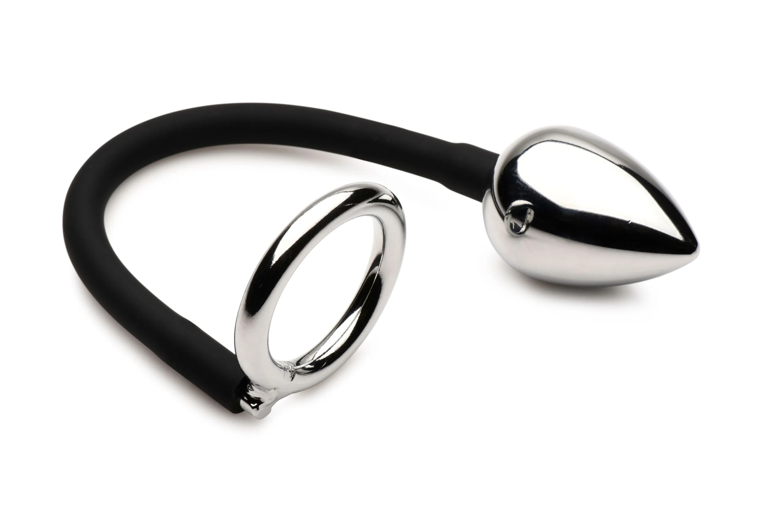 XR Brands - Tug + Plug Cock & Ball Ring met Anaalplug - Zwart&Zilver XR Brands - Tug + Plug Cock & Ball Ring met Anaalplug - Zwart&Zilver