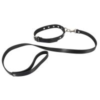 Lederen halsband met riem