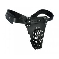 The safety net leather male chastity belt with anal plug harness