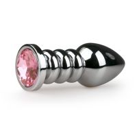 Zilverkleurige buttplug met roze steen