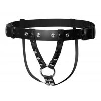 Double penetration leren strap-on harnas