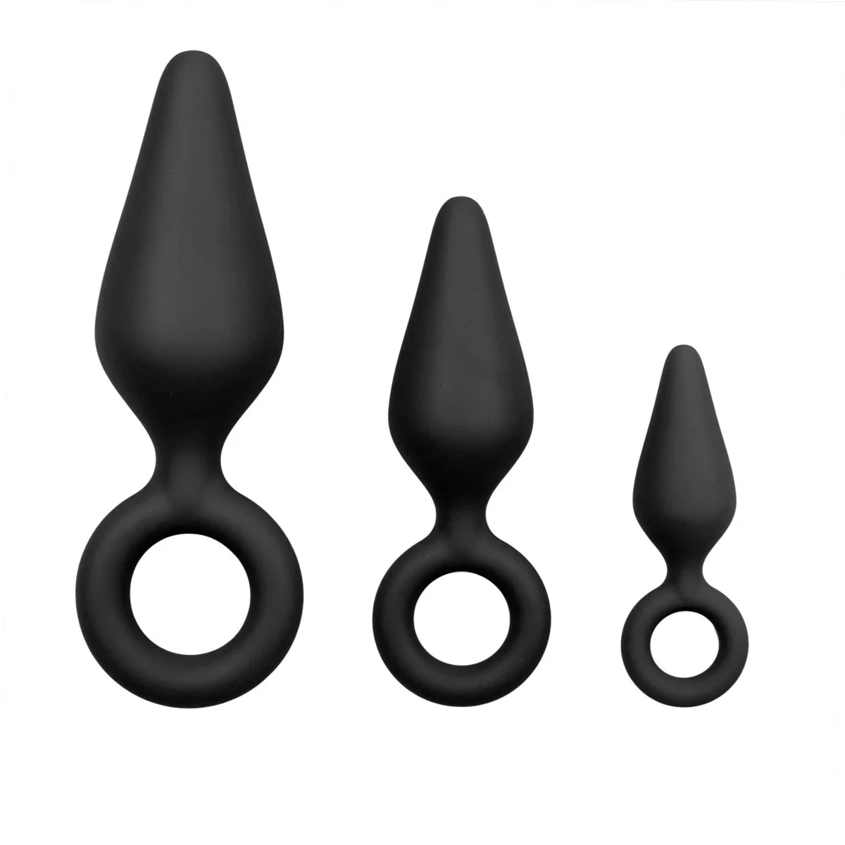 Zwarte buttplugs met trekring - setje Zwarte buttplugs met trekring - setje